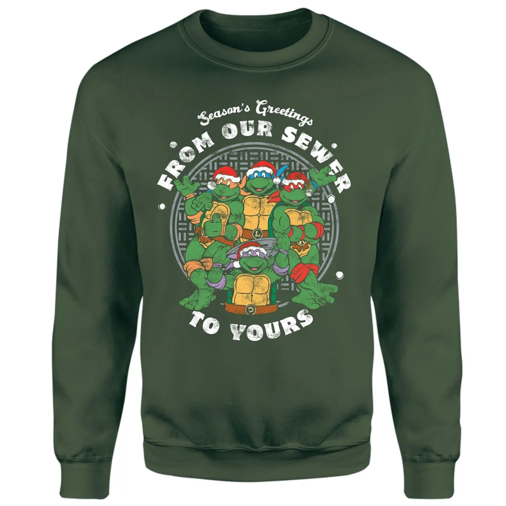 Teenage Mutant Ninja Turtles Sewer Season's Greetings Christmas Jumper - Green - XS Afbeelding 1