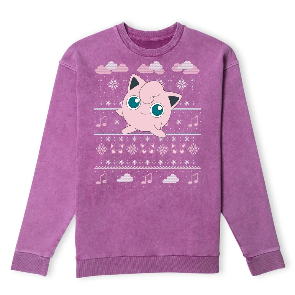 Pokemon Jigglypuff Christmas Christmas Jumper - Purple Acid Wash - S Afbeelding 1