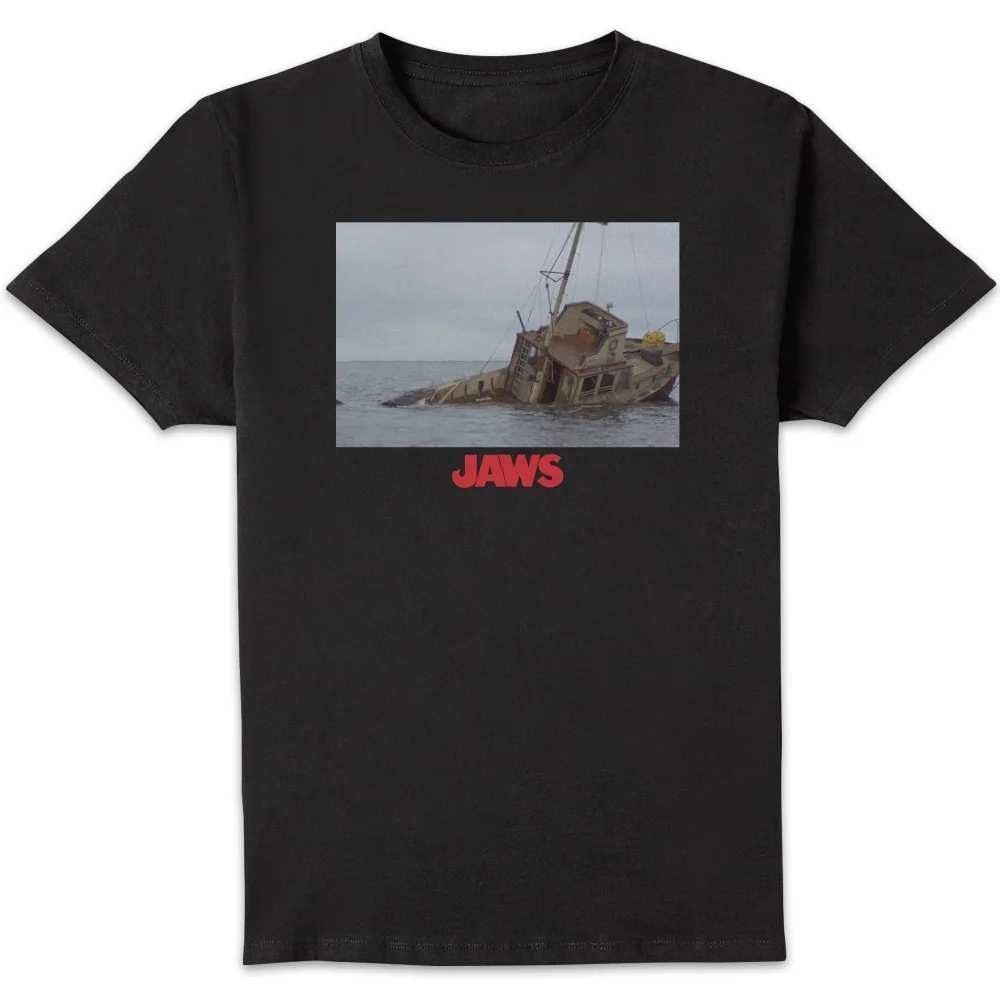Jaws Sinking Boat Scene Unisex T-Shirt - Black - S Afbeelding 1