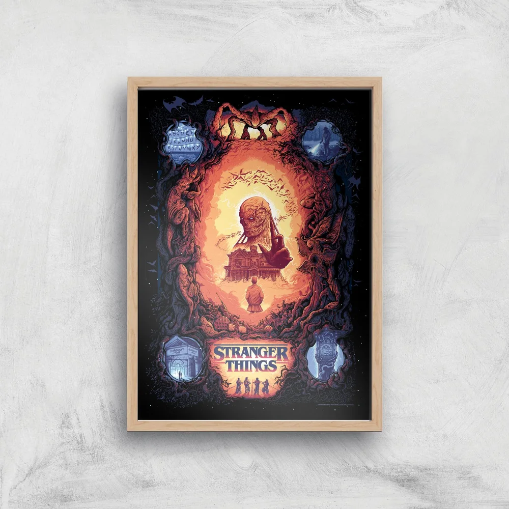 Stranger Things x Alex Hovey Vecna Illustration Giclee Art Print - A2 - Wooden Frame Afbeelding 1