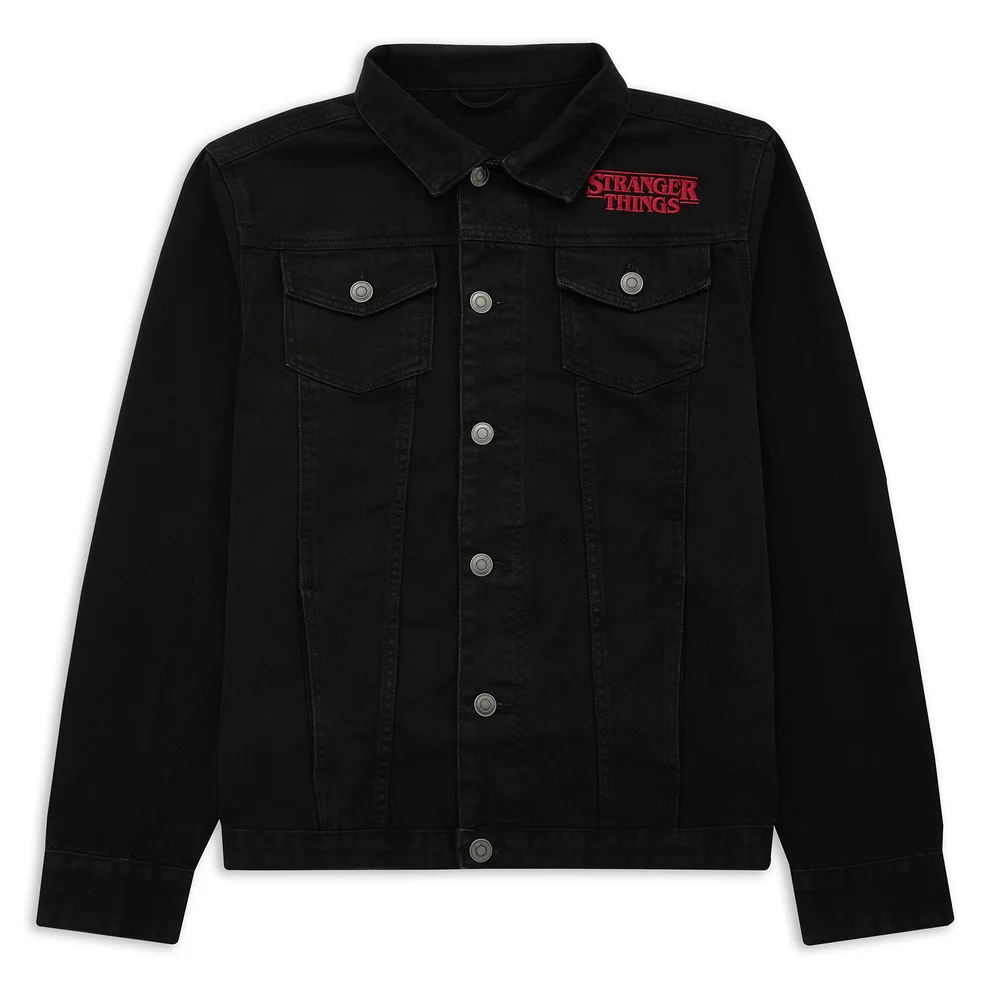 Stranger Things x Alex Hovey Vecna Illustration Embroidered Denim Jacket - Black - S - Zwart Afbeelding 1