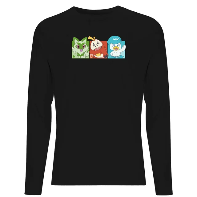 Pokémon 1st Starters Panels Unisex Long Sleeve T-Shirt - Black