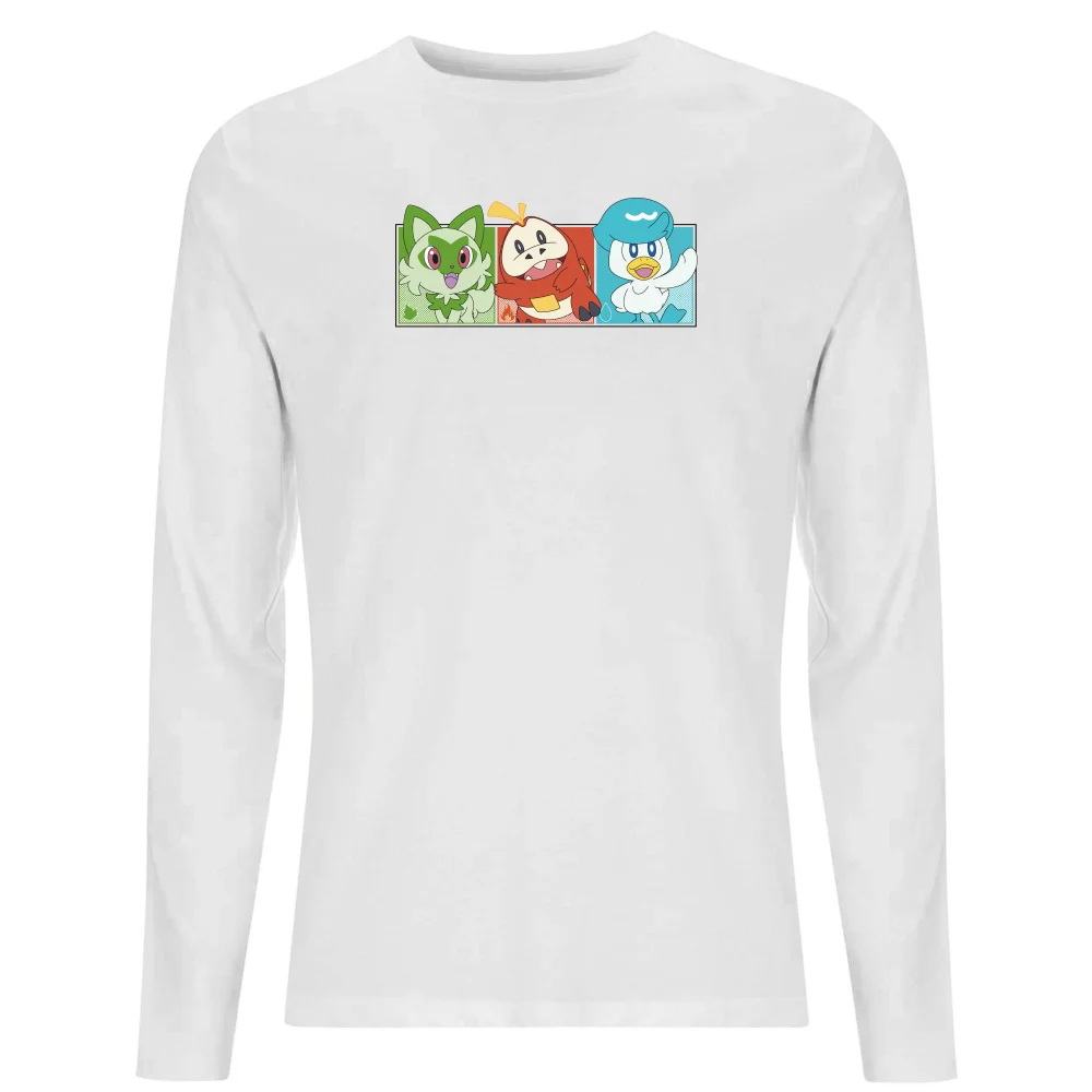 Pokémon 1st Starters Panels Unisex Long Sleeve T-Shirt - White - S Afbeelding 1