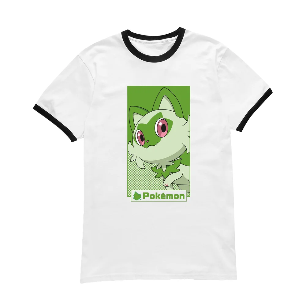 Pokémon Sprigatito Unisex Ringer T-Shirt - White/Black - L Afbeelding 1