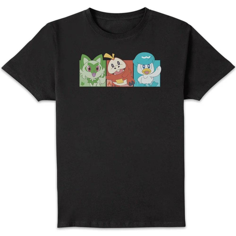 Pokémon 1st Starters Panels Unisex T-Shirt - Black - S Afbeelding 1