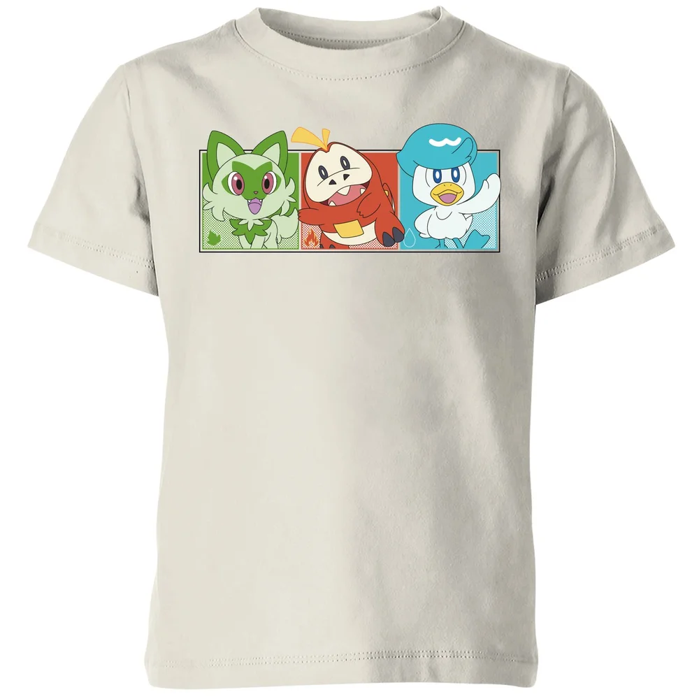Pokémon 1st Starters Panels Kids' T-Shirt - Cream - 110/116 (5-6 jaar) - beige Afbeelding 1