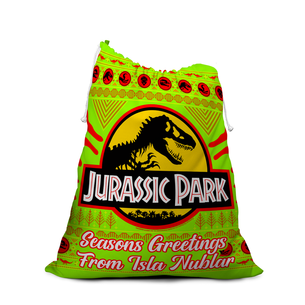 Seasons Greetings From Isla Nublar Neon Christmas Santa Sack Afbeelding 1