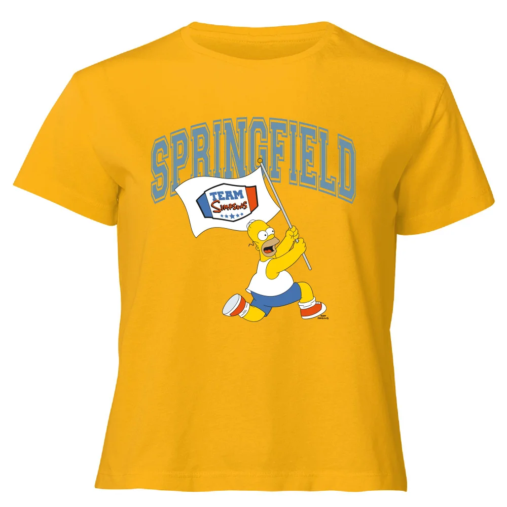 The Simpsons Springfield Team Women's Cropped T-Shirt - Mustard - XS - Mustard Afbeelding 1