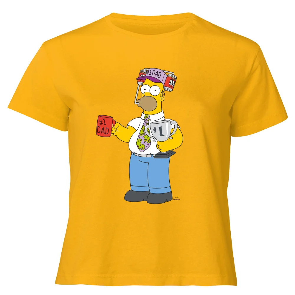 The Simpsons Homer Number 1 Dad Women's Cropped T-Shirt - Mustard - XS - Mustard Afbeelding 1