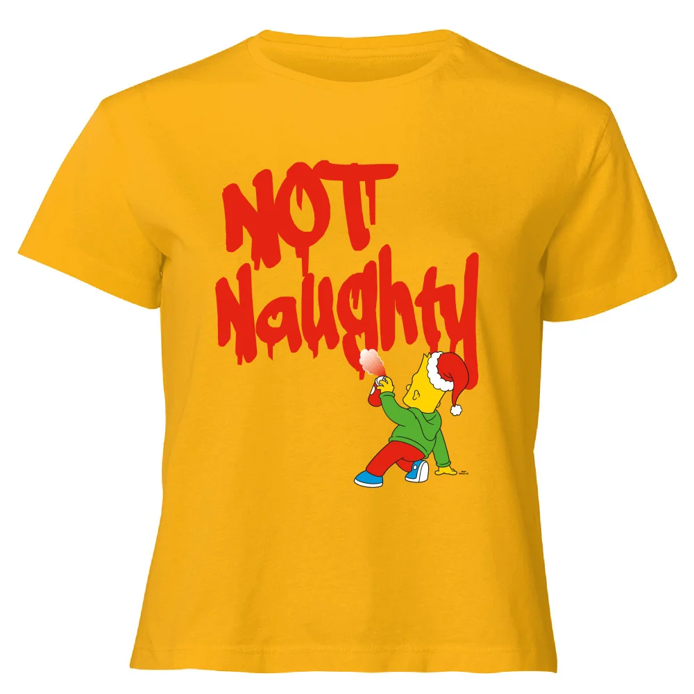 The Simpsons Bart Not Naughty Women's Cropped T-Shirt - Mustard - XS - Mustard Afbeelding 1
