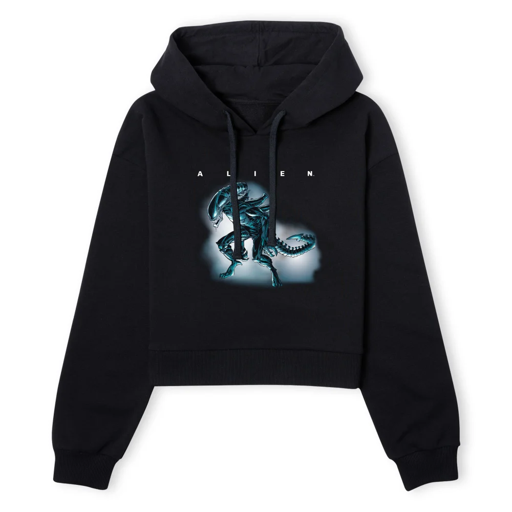 Alien Drooling Through Smoke Women's Cropped Hoodie - Black - XS - Zwart Afbeelding 1