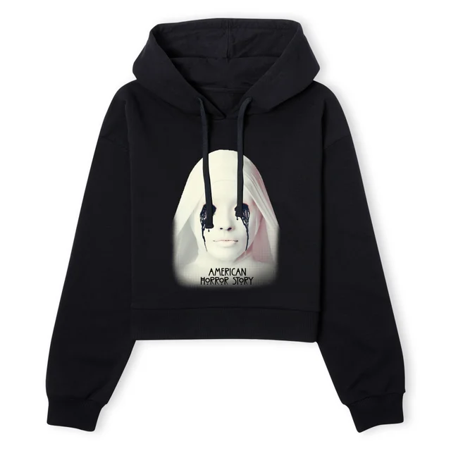 American Horror Story Crying White Nun Women's Cropped Hoodie - Black