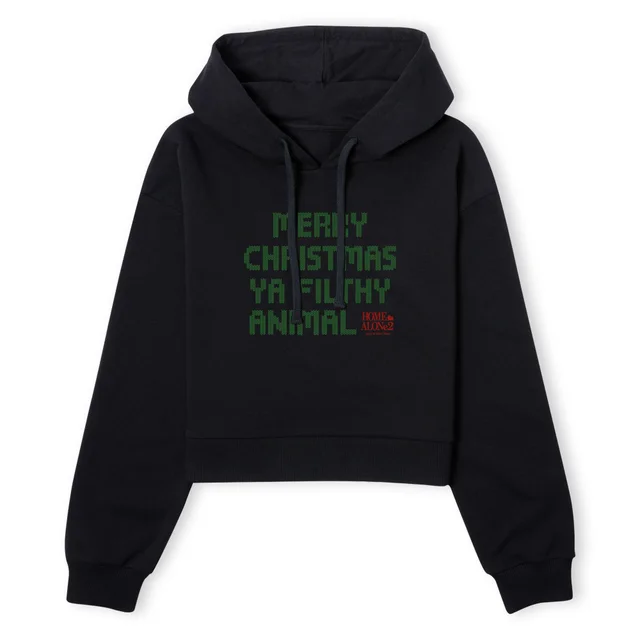 Home Alone Ya Filthy Animal Women's Cropped Hoodie - Black