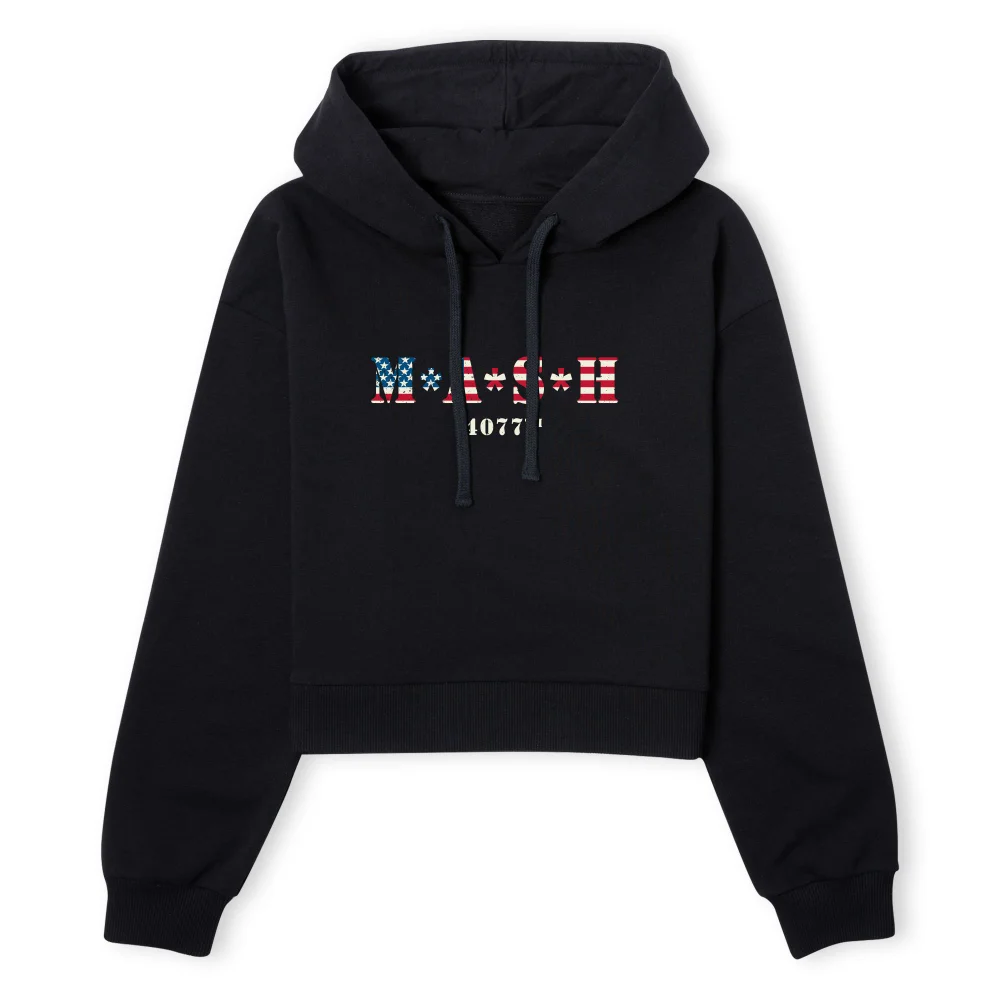 M*A*S*H US Flag Logo Women's Cropped Hoodie - Black - XS - Zwart Afbeelding 1