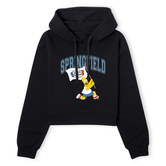 The Simpsons Springfield Team Women's Cropped Hoodie - Black