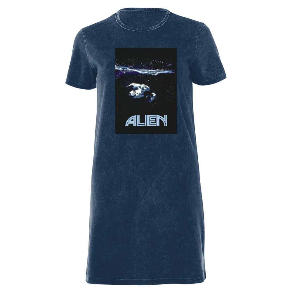 Alien Spacetravel Still Women's T-Shirt Dress - Navy Acid Wash - XXL - Navy Acid Wash Afbeelding 1