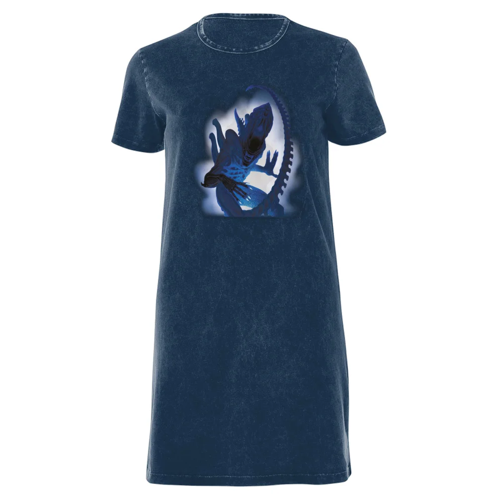 Alien Through The Smoke Women's T-Shirt Dress - Navy Acid Wash - XXL - Navy Acid Wash Afbeelding 1