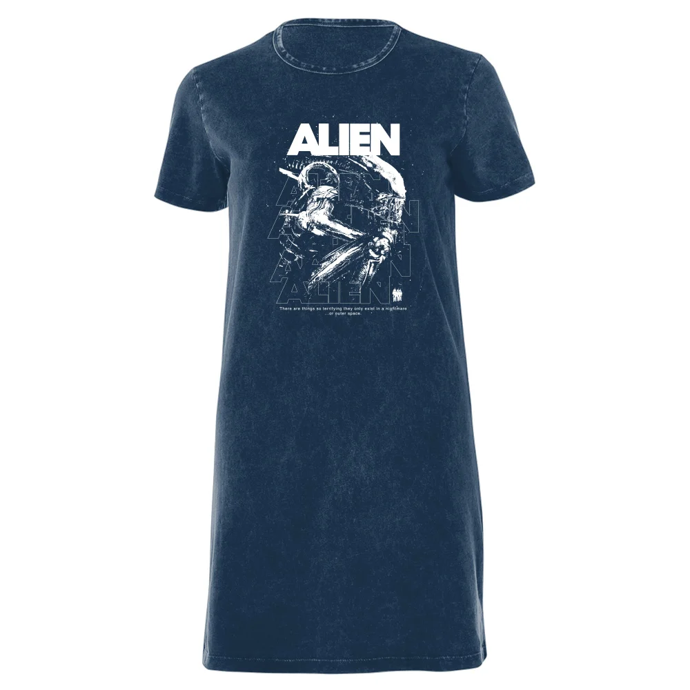 Alien Repeat Women's T-Shirt Dress - Navy Acid Wash - XXL - Navy Acid Wash Afbeelding 1