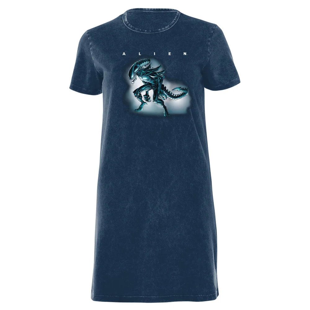 Alien Drooling Through Smoke Women's T-Shirt Dress - Navy Acid Wash - XXL - Navy Acid Wash Afbeelding 1