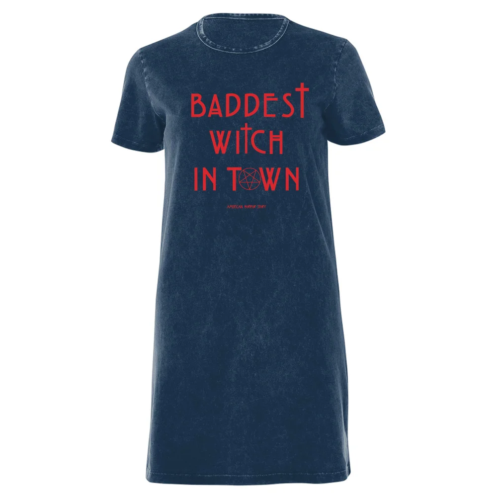 American Horror Story Baddest Witch In Town Women's T-Shirt Dress - Navy Acid Wash - XXL - Navy Acid Wash Afbeelding 1