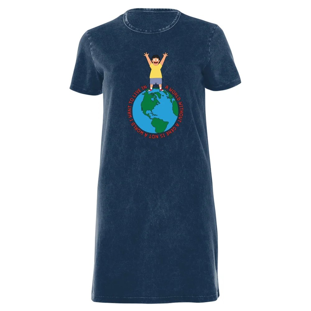 Bob's Burgers A World Without Women's T-Shirt Dress - Navy Acid Wash - XXL - Navy Acid Wash Afbeelding 1