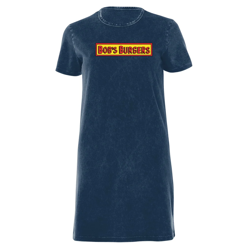 Bob's Burgers Block Logo Women's T-Shirt Dress - Navy Acid Wash - XXL - Navy Acid Wash Afbeelding 1
