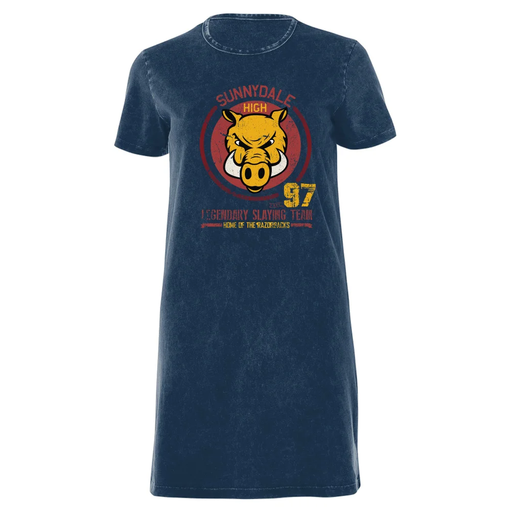 Buffy The Vampire Slayer Sunnydale High Varsity Women's T-Shirt Dress - Navy Acid Wash - XXL - Navy Acid Wash Afbeelding 1