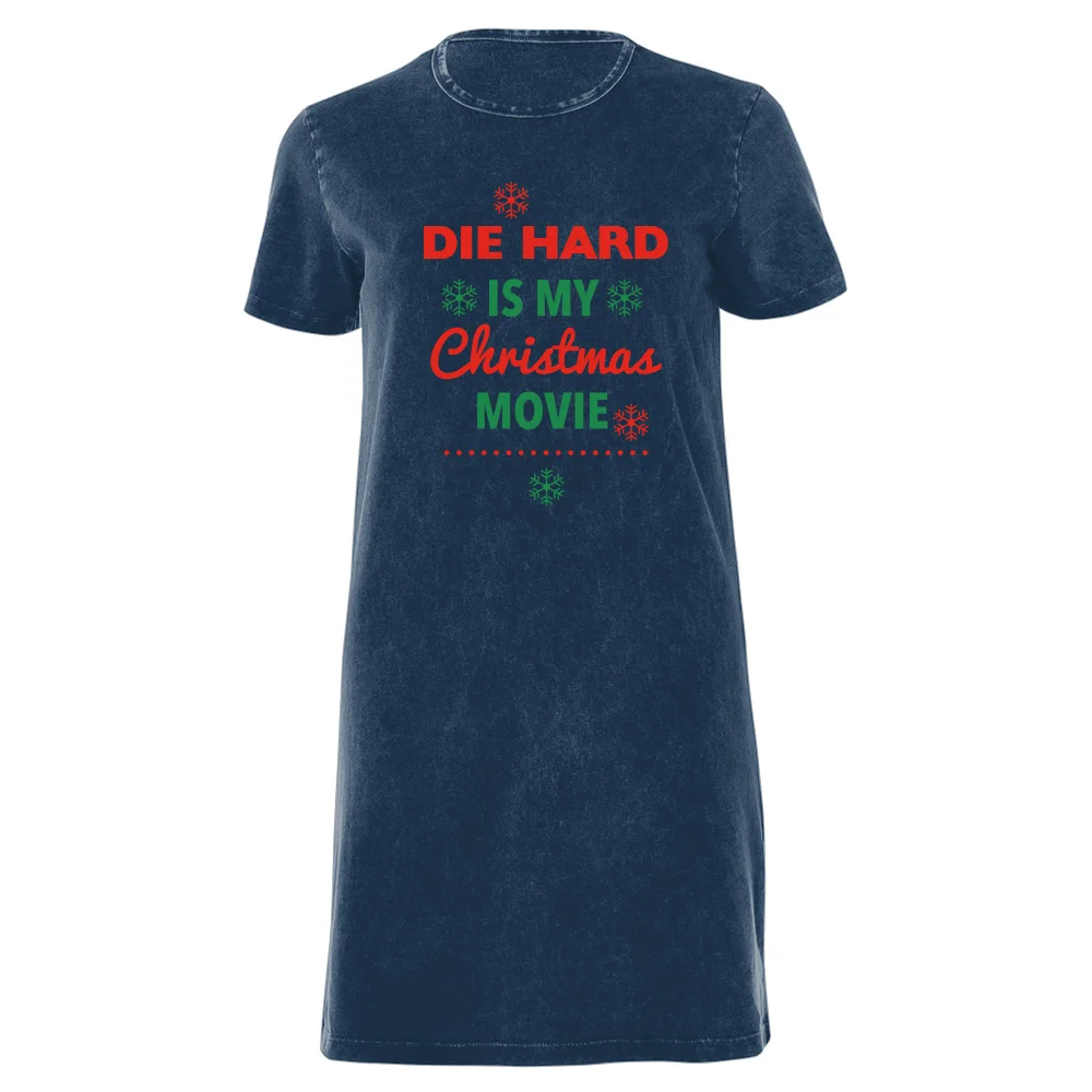 Die Hard Christmas Movie Women's T-Shirt Dress - Navy Acid Wash - XXL - Navy Acid Wash Afbeelding 1
