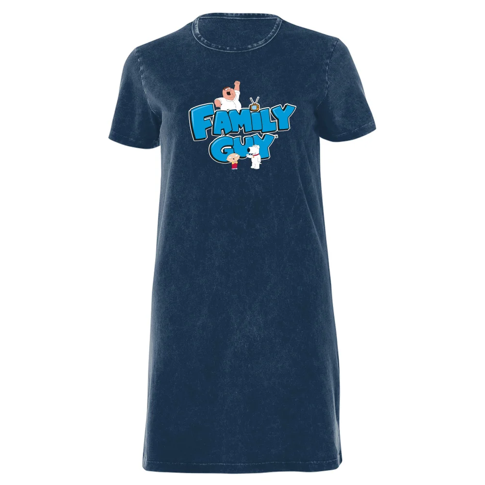 Family Guy Character Logo Women's T-Shirt Dress - Navy Acid Wash - XXL - Navy Acid Wash Afbeelding 1