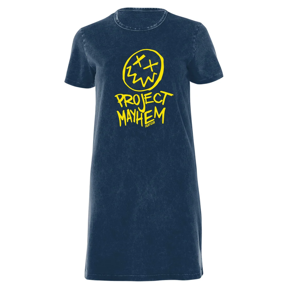 Fight Club Project Mayhem Women's T-Shirt Dress - Navy Acid Wash - XXL - Navy Acid Wash Afbeelding 1