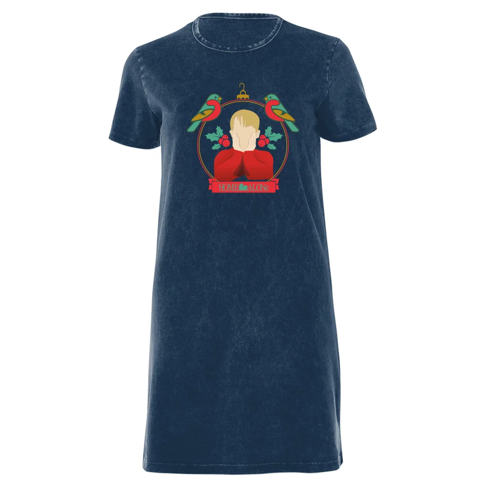 Home Alone Christmas Bauble Women's T-Shirt Dress - Navy Acid Wash - XXL - Navy Acid Wash Afbeelding 1