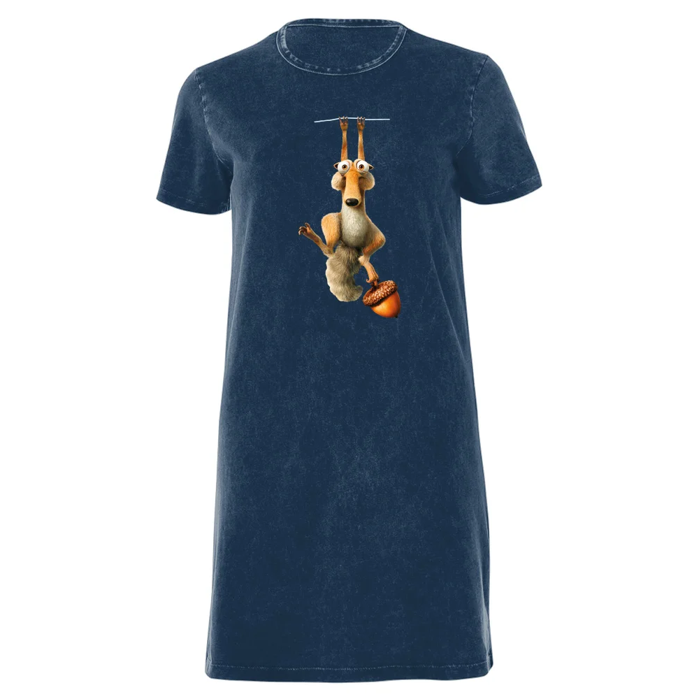 Ice Age Scrat Women's T-Shirt Dress - Navy Acid Wash - XXL - Navy Acid Wash Afbeelding 1