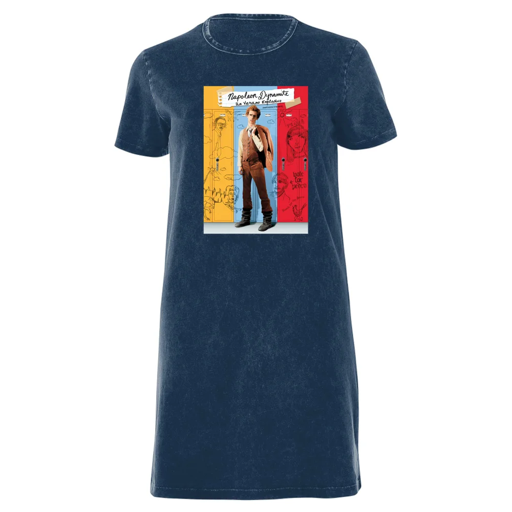 Napoleon Dynamite Poster Women's T-Shirt Dress - Navy Acid Wash - XXL - Navy Acid Wash Afbeelding 1