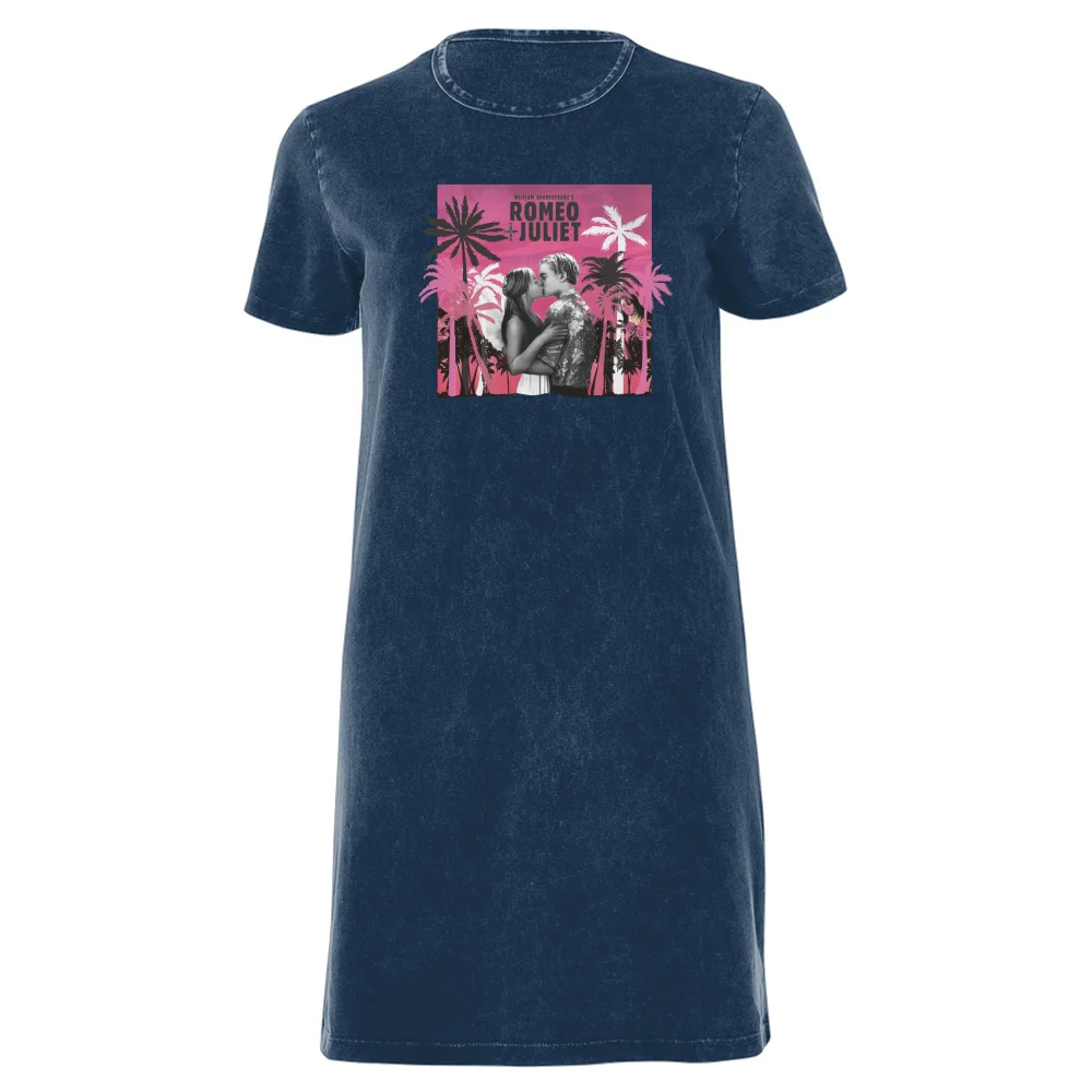Romeo and Juliet Palmtree Women's T-Shirt Dress - Navy Acid Wash - XXL - Navy Acid Wash Afbeelding 1