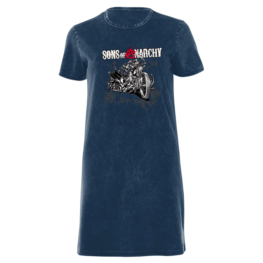 Sons of Anarchy Motorbike Reaper Women's T-Shirt Dress - Navy Acid Wash - XXL - Navy Acid Wash Afbeelding 1