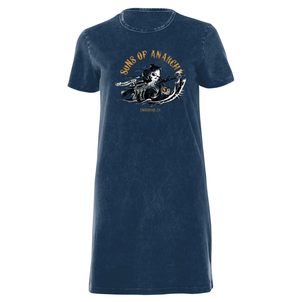 Sons of Anarchy Reaper Illustration Women's T-Shirt Dress - Navy Acid Wash - XXL - Navy Acid Wash Afbeelding 1