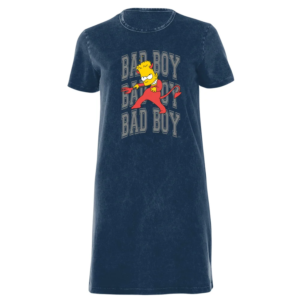 The Simpsons Bad Boy Bart Women's T-Shirt Dress - Navy Acid Wash - XXL - Navy Acid Wash Afbeelding 1