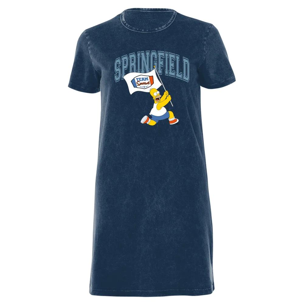 The Simpsons Springfield Team Women's T-Shirt Dress - Navy Acid Wash - XXL - Navy Acid Wash Afbeelding 1