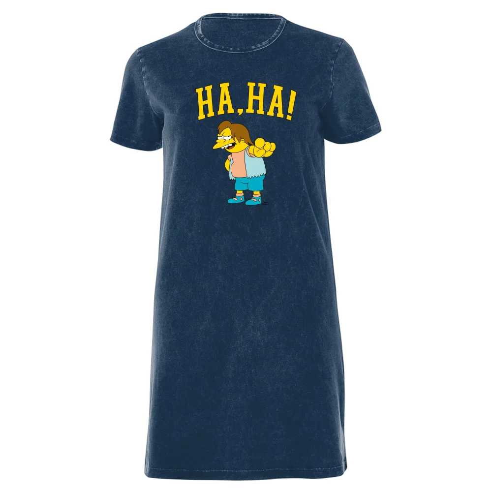 The Simpsons Nelson Ha Ha Women's T-Shirt Dress - Navy Acid Wash - XXL - Navy Acid Wash Afbeelding 1