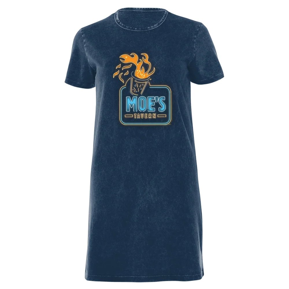 The Simpsons Moe's Tavern Neon Sign Women's T-Shirt Dress - Navy Acid Wash - XXL - Navy Acid Wash Afbeelding 1