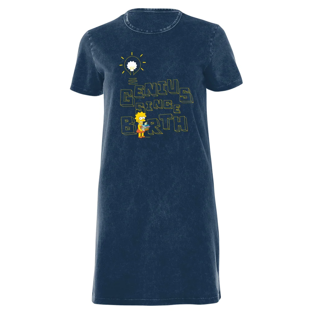 The Simpsons Genius Since Birth Women's T-Shirt Dress - Navy Acid Wash - XXL - Navy Acid Wash Afbeelding 1