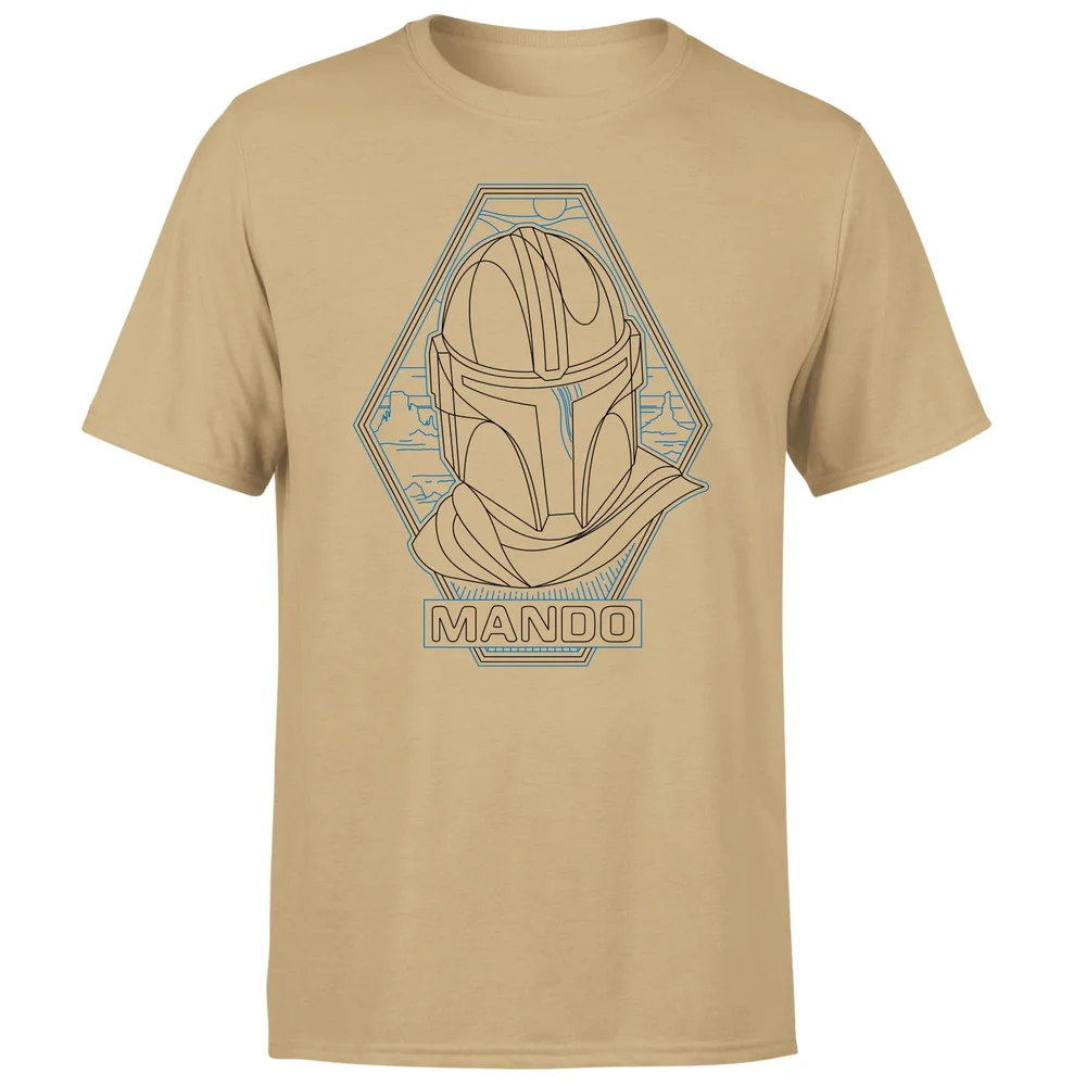 Star Wars The Mandalorian Mando Line Art Badge Men's T-Shirt - Tan - S Afbeelding 1