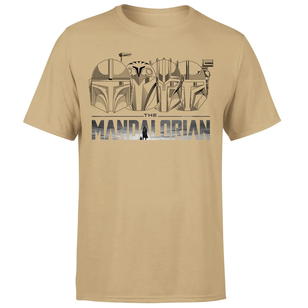 Star Wars The Mandalorian Helmets Line Art - Light Base Men's T-Shirt - Tan - S Afbeelding 1