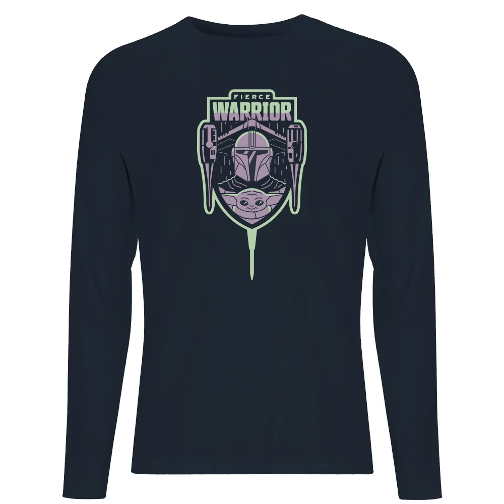 Star Wars The Mandalorian Fierce Warrior Men's Long Sleeve T-Shirt - Navy - S Afbeelding 1