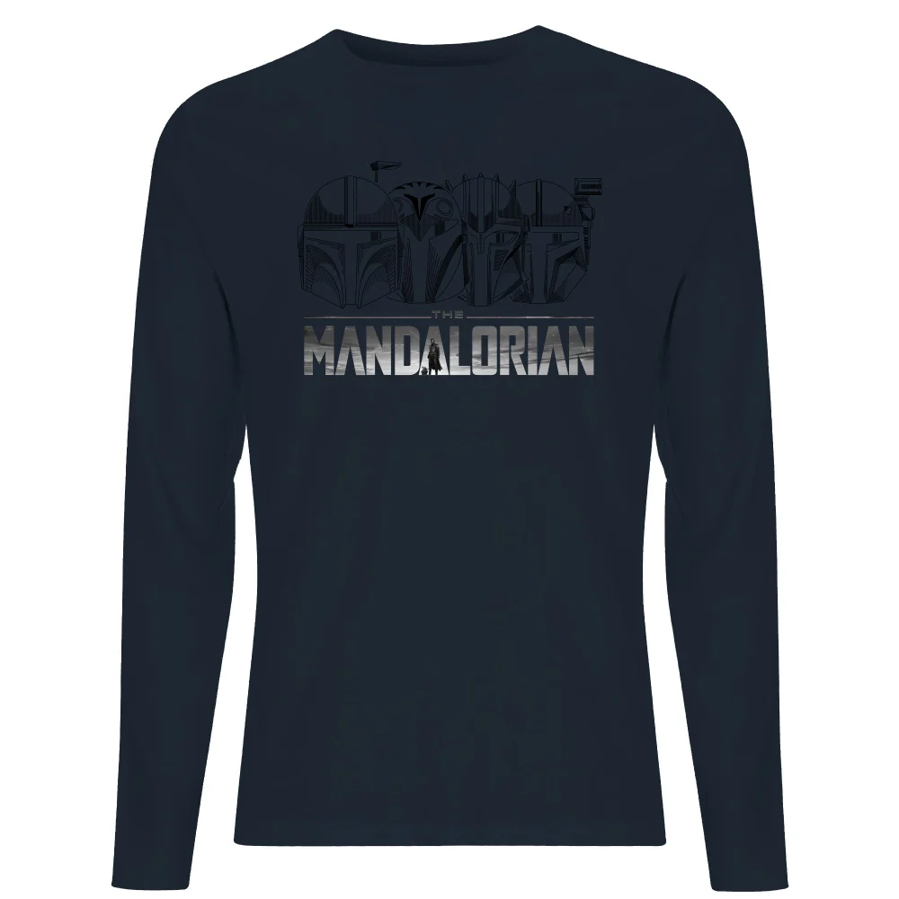 Star Wars The Mandalorian Helmets Line Art - Light Base Men's Long Sleeve T-Shirt - Navy - S Afbeelding 1