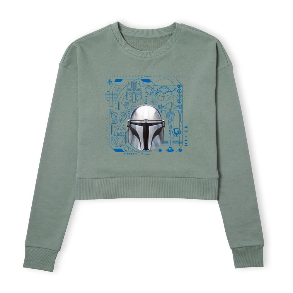 Star Wars The Mandalorian Schematics Women's Cropped Sweatshirt - Khaki - XS Afbeelding 1