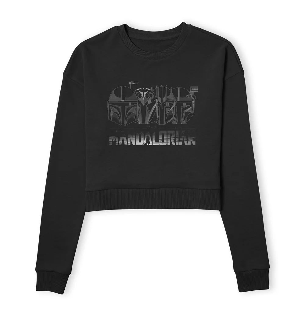 Star Wars The Mandalorian Helmets Line Art Women's Cropped Sweatshirt - Black - XS Afbeelding 1