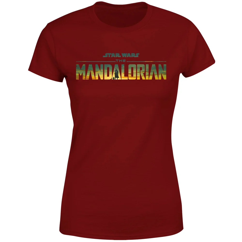 Star Wars The Mandalorian Sunset Logo Women's T-Shirt - Burgundy - XS Afbeelding 1