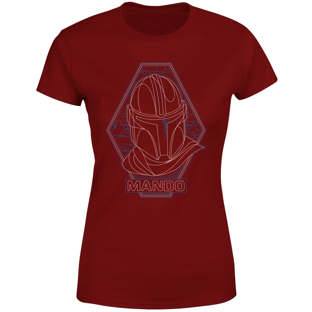 Star Wars The Mandalorian Mando Line Art Badge Women's T-Shirt - Burgundy - XS Afbeelding 1