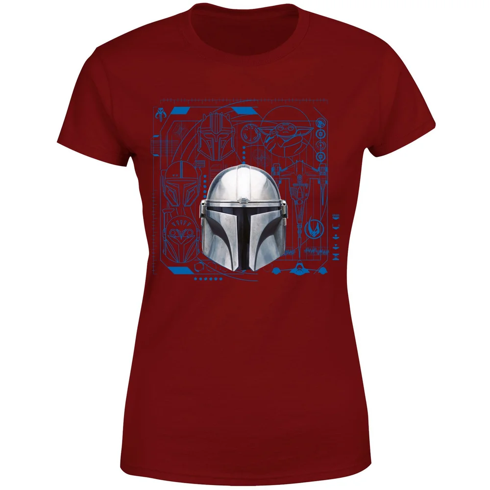 Star Wars The Mandalorian Schematics Women's T-Shirt - Burgundy - XS Afbeelding 1